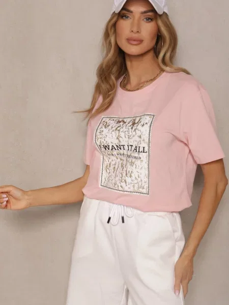 T-shirt z Bawełny z Nadrukiem Tellanis różowy