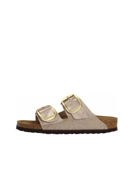 Klapki Birkenstock skórzane na sprzączkę beżowe
