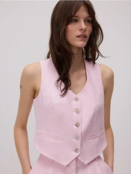 Reserved Лляна жилетка пастельний рожевий