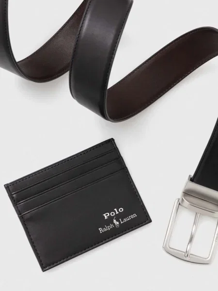 Шкіряний ремінь і чохол для карт Polo Ralph Lauren чорний