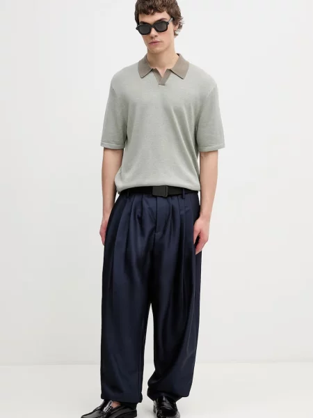 Calvin Klein pletena polo majica z dodatkom lanu zelena