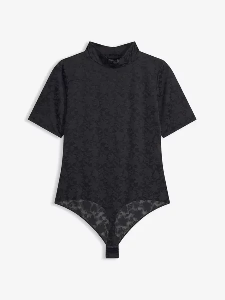 Body ze stringami z miękkiego materiału czarny