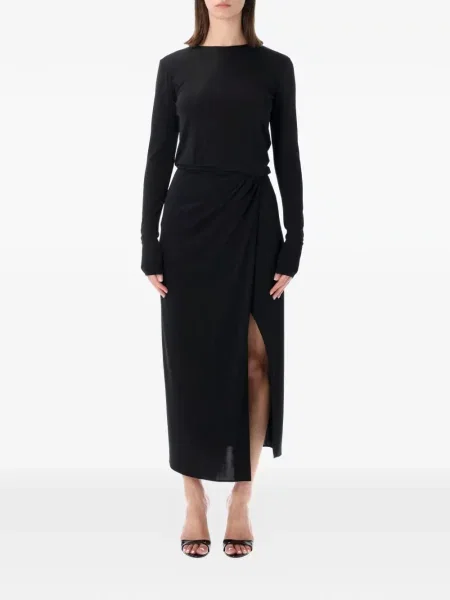 Rochie maxi The Andamane până la genunchi cu crăpătură de costum negru