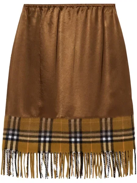 Fustă Burberry din satin în carouri maro