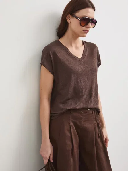 Medicine t-shirt lniany brązowa