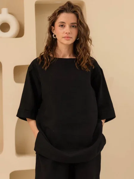 Футболка Seventeen льон/бавовна чорний