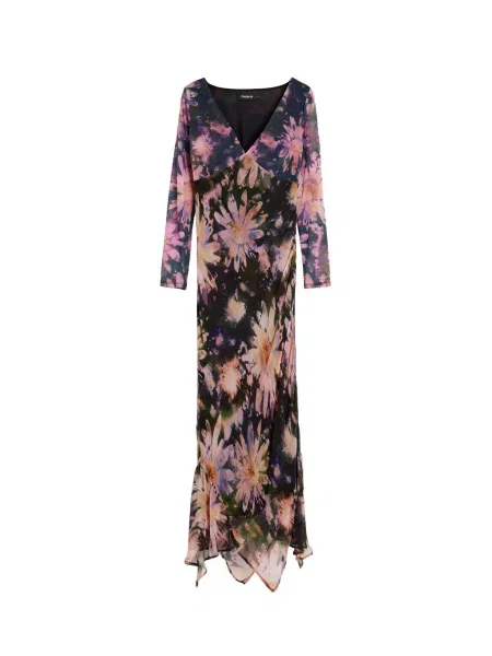 Desigual Rochie galben pastel / mov deschis negru