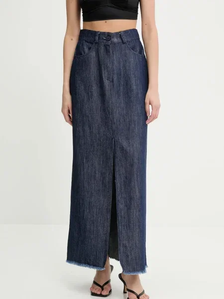 Answear Lab spódnica jeansowa maxi prosta granatowy