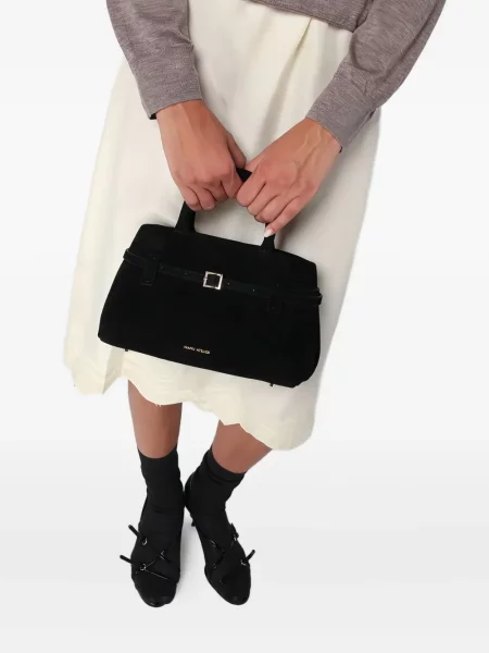 Τσάντα Manu Atelier σουέτ με αγκράφα μαύρο