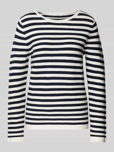 Sweter z dzianiny o kroju regular fit z czystej bawełny Tom Tailor granatowy