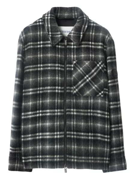 Vunena košulja Burberry karirana crna