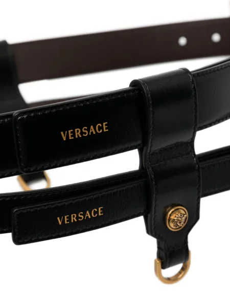 Curea Versace din piele cu bretele negru