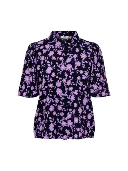 Wielobarwność bluzka Jacqueline De Yong z krótkim rękawem w kwiatki czarna