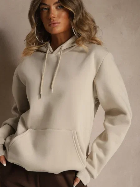 Bluza z Kapturem Ozdobiona Ściągaczami Invila beżowa