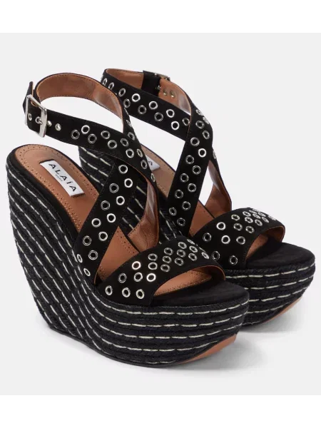 Sandały Alaã¯a zamszowe na koturnie czarne