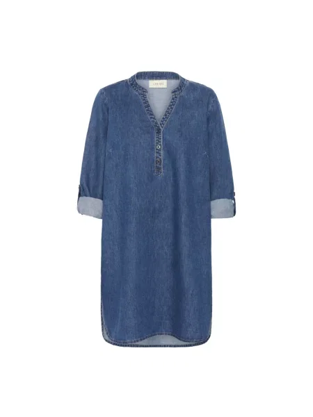 Sukienka jeansowa Cream z dekoltem w serek niebieska