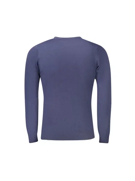 Dzianinowy sweter Cavalli Class z dekoltem w serek niebieski
