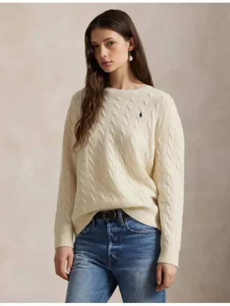 POLO RALPH LAUREN De lână pulover JULIANNA cu adaos de cașmir alb