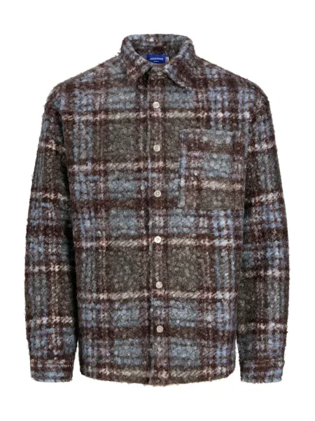 JACK & JONES Košile JORDENVER opálová / čokoládová / šedý melír bílá