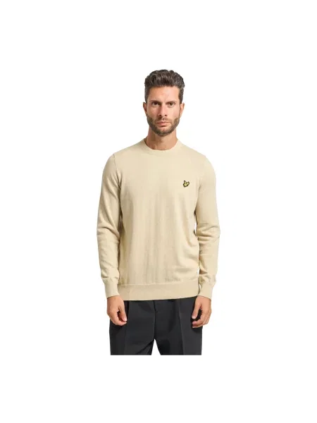 Lniany sweter Lyle & Scott z okrągłym dekoltem beżowy