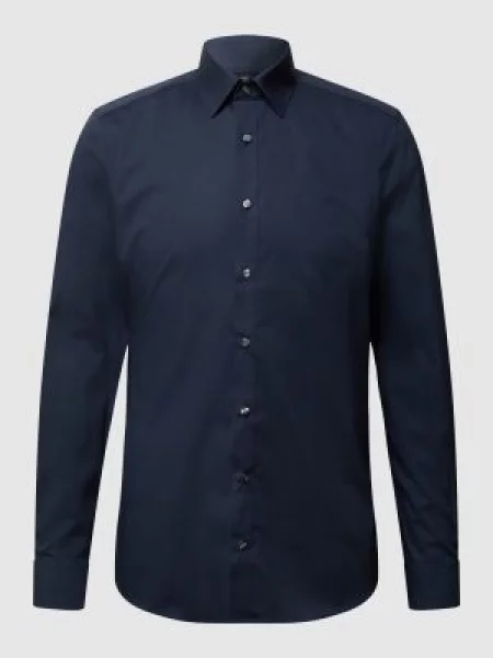 Koszula biznesowa o kroju slim fit z popeliny Olymp Level Five granatowa