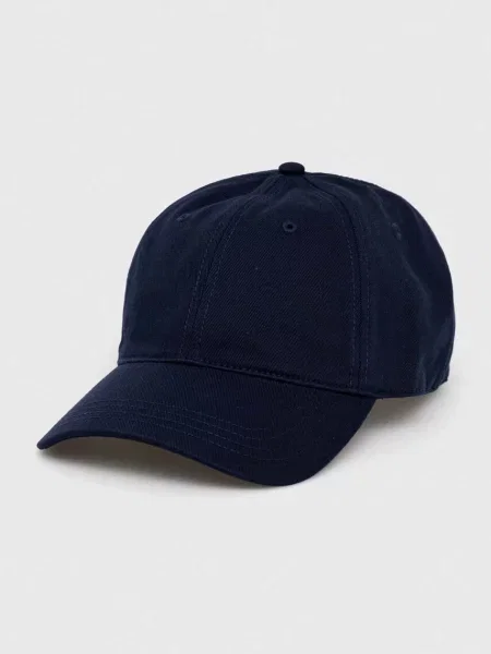 Шапка с козирка Lacoste с изчистен дизайн тъмносиньо