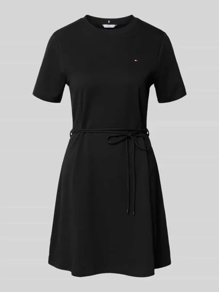 Sukienka taliowana z dzianiny dresowej z czystej bawełny Tommy Hilfiger czarna