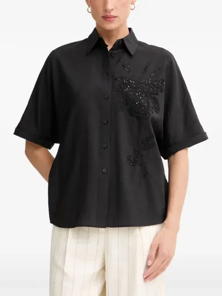Cămașă Marc Aurel cu paiete cu model floral negru