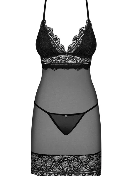 Эротическая сорочка с трусиками стринг Комплект_Obsessive_Renelia_chemise чорна