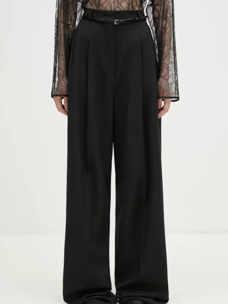 Sportmax pantaloni de lana drept high waist negru