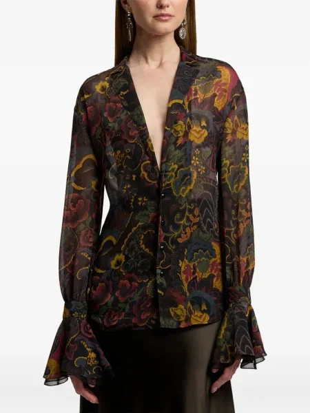 Копринена блуза Ralph Lauren Collection на цветя с принт