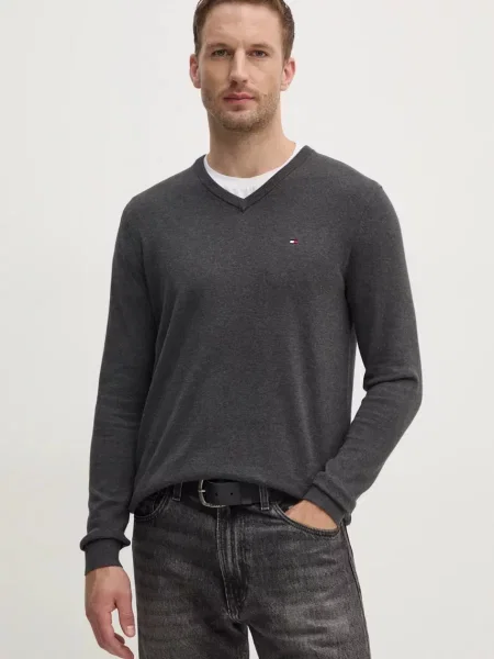 Пуловер Tommy Hilfiger от лека материя сиво