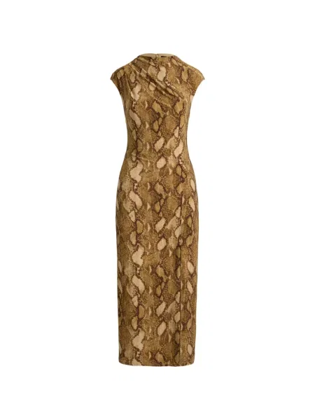 Rochie midi Lauren Ralph Lauren cu imagine din jerseu maro