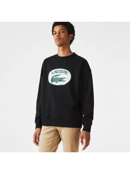 Lacoste Bluza O Luźnym Kroju Z Nadrukiem Monogramu Marki Lacoste czarna