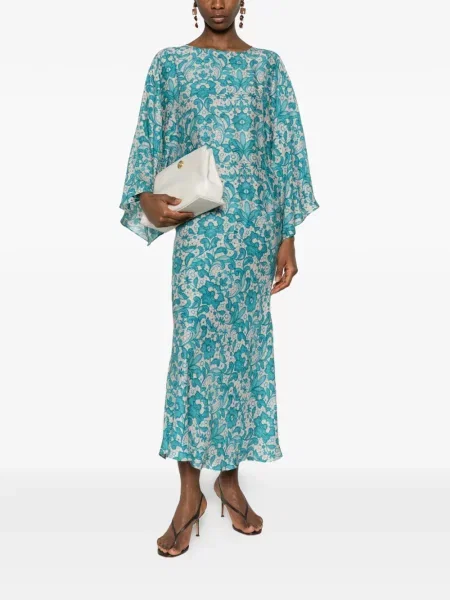 Jedwabna sukienka midi Gianluca Capannolo do kolan garniturowa niebieska