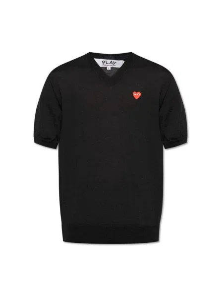 Sweter Comme Des Garcons Play wełniany z dekoltem w serek czarny