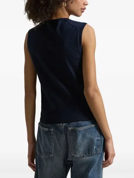 Δερμάτινο με κολάρο polo Polo Ralph Lauren με λαιμόκοψη v καφέ