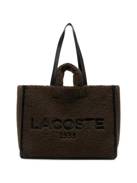 Geantă shopper Lacoste cu broderie maro