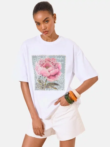 Lipsy Tricou supradimensional albastru fumuriu / oliv / roz pitaya alb