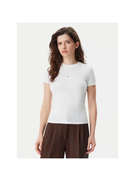 Tommy Jeans Póló Tonal Linear Ekru Slim Fit