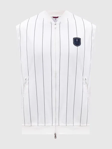 Жилет в смужку з нашивкою з логотипом Brunello Cucinelli білий