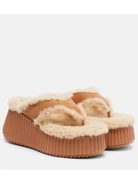 Chiloți tanga Chloé din piele de căprioară maro