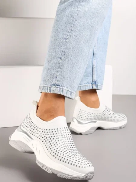 Pantofi Sport Albi Talpă Groasă Zirconiu Elerene alb