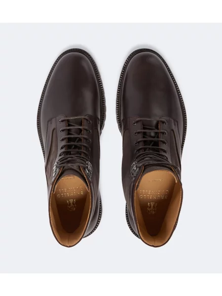 Botine Brunello Cucinelli cu șireturi din piele maro