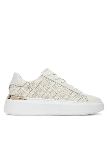 Кожени маратонки Tommy Hilfiger TH MONOGRAM PLATFORM SNK бежово