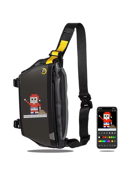 Reset Club rucsac cu afișaj pixel art Pixoo Sling Bag negru