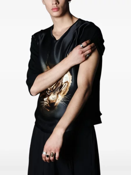Tricou Tessitura Body Couture de mătase cu imagine negru