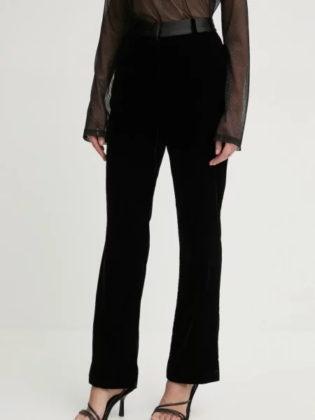 Bruuns Bazaar pantaloni de catifea drept high waist negru