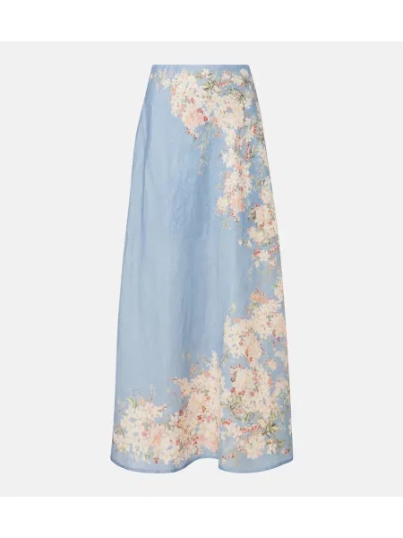 Lniana maksi spódnica maxi Zimmermann w kwiatki niebieska