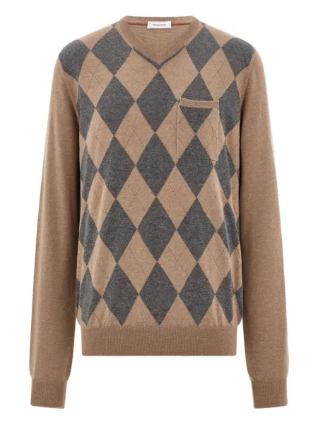 Pulover Ferragamo de lână cu decolteu în V cu model argyle